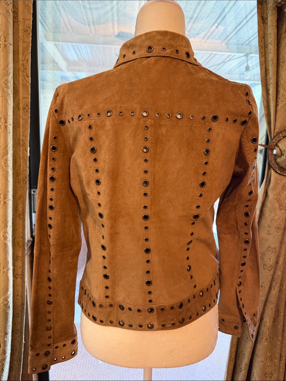 Tres Jolie Accessories Brown Suede Eyelet-Trim Leather Jacket - Picture 4 of 7